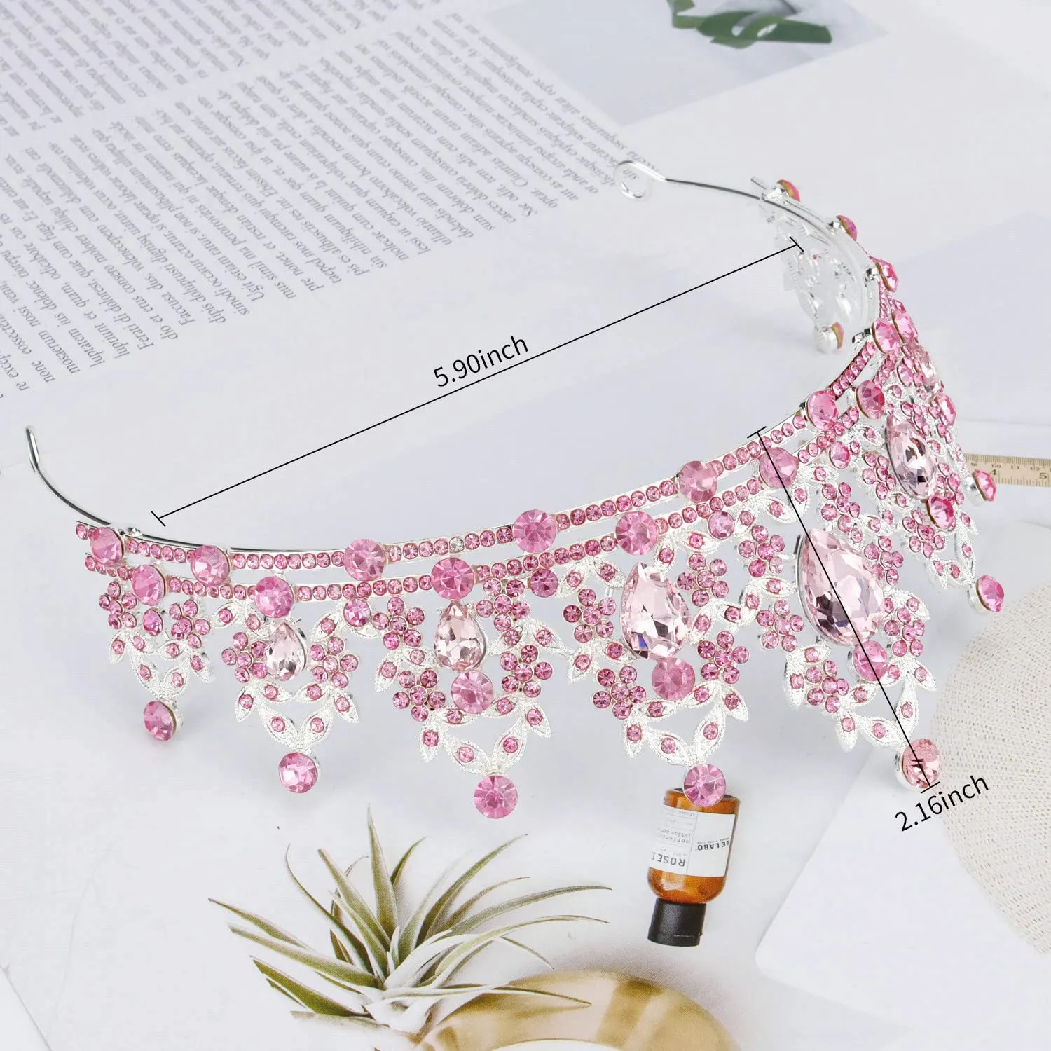 Didder Pink Crystal Tiara for Women - Silver Crown for Girls, Princess Wedding Tiara for Brides, Birthday Party, Christmas, Prom