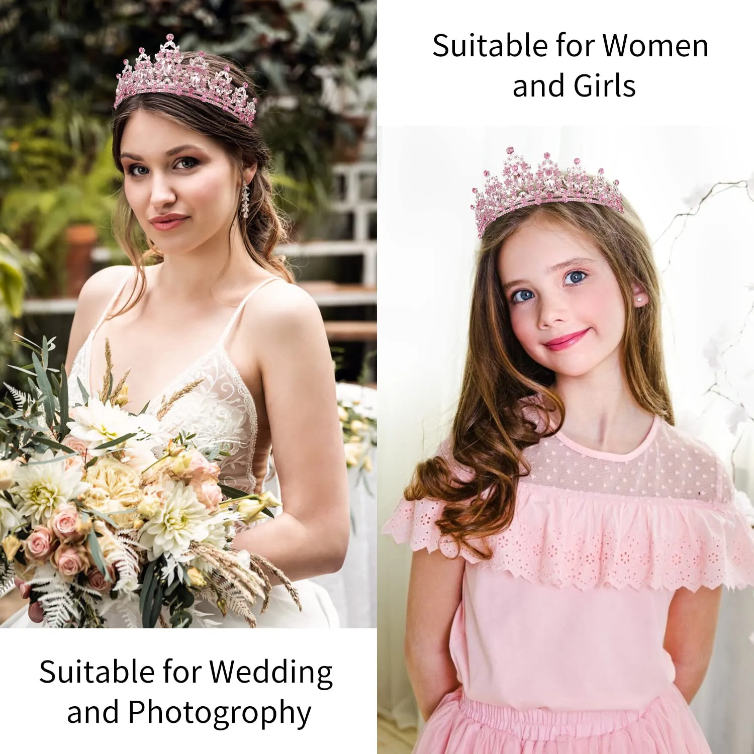 Didder Pink Crystal Tiara for Women - Silver Crown for Girls, Princess Wedding Tiara for Brides, Birthday Party, Christmas, Prom