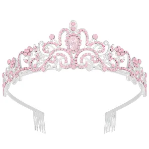 Didder Pink Opal Tiara Crowns for Women Girls, Princess Crown with Combs Tiaras for Women Girls Wedding Crowns for Brides Headband Prom Birthday Gift Halloween Costumes Hair Accessories