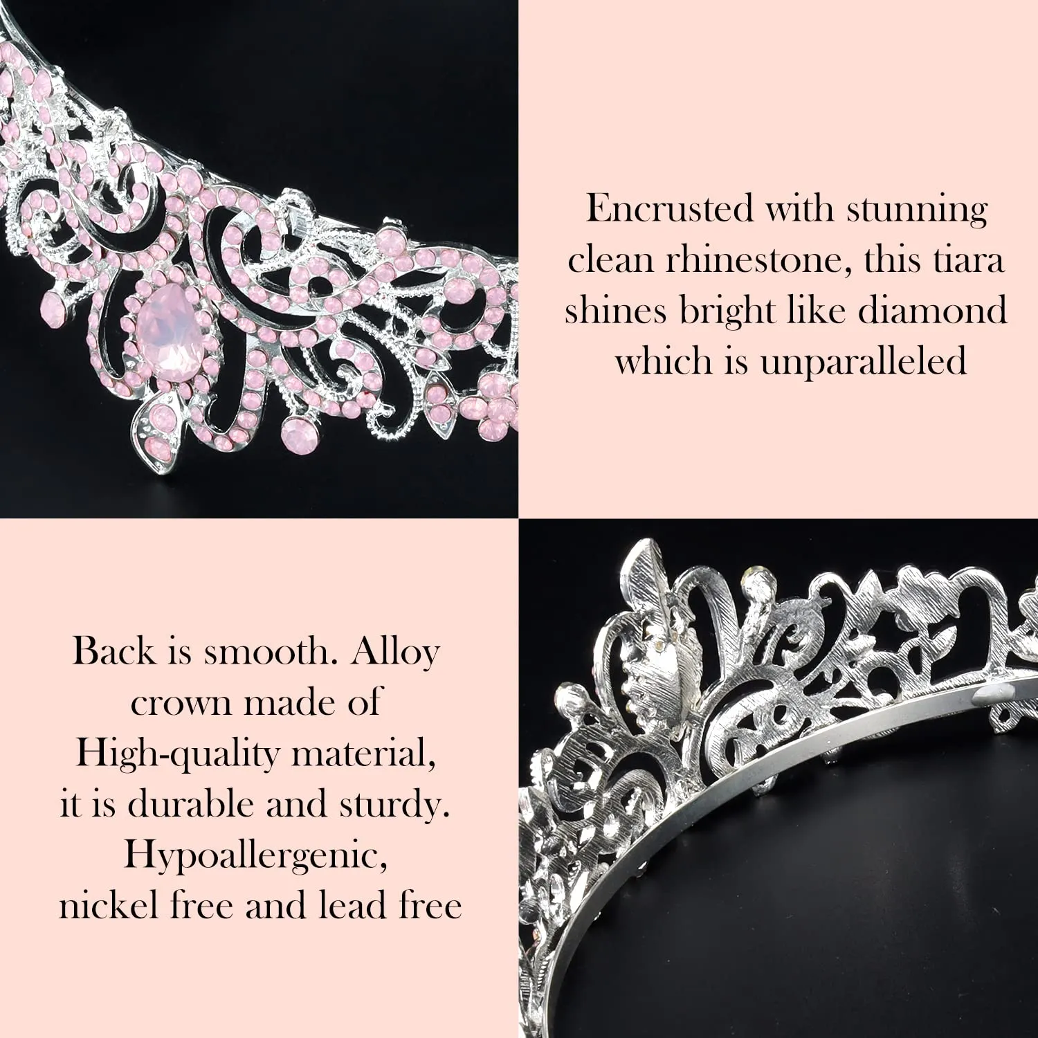 Didder Pink Opal Tiara Crowns for Women Girls, Princess Crown with Combs Tiaras for Women Girls Wedding Crowns for Brides Headband Prom Birthday Gift Halloween Costumes Hair Accessories