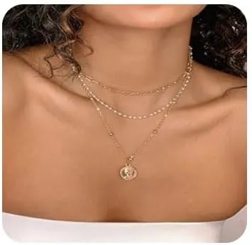 Disc Pendant Choker Necklace Layered Pearl Necklace Gold Coin Necklace Paperclip Chain Necklace Jewelry for Women