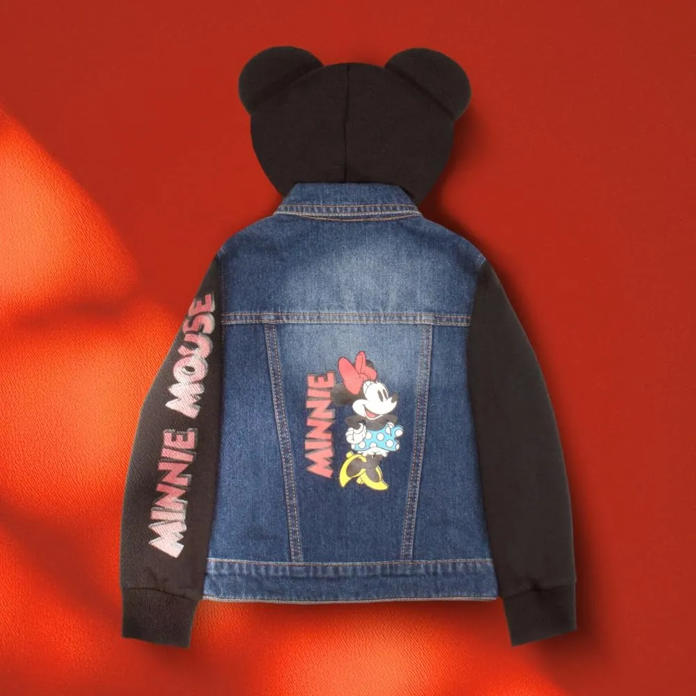 Disney Lilo & Stitch Minnie Mouse Girl's Hoodie Jean Jacket with Ears - Fashion Hooded Denim Jacket for Kids