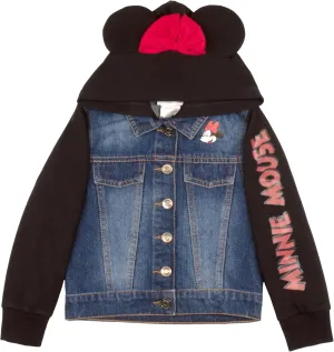 Disney Lilo & Stitch Minnie Mouse Girl's Hoodie Jean Jacket with Ears - Fashion Hooded Denim Jacket for Kids