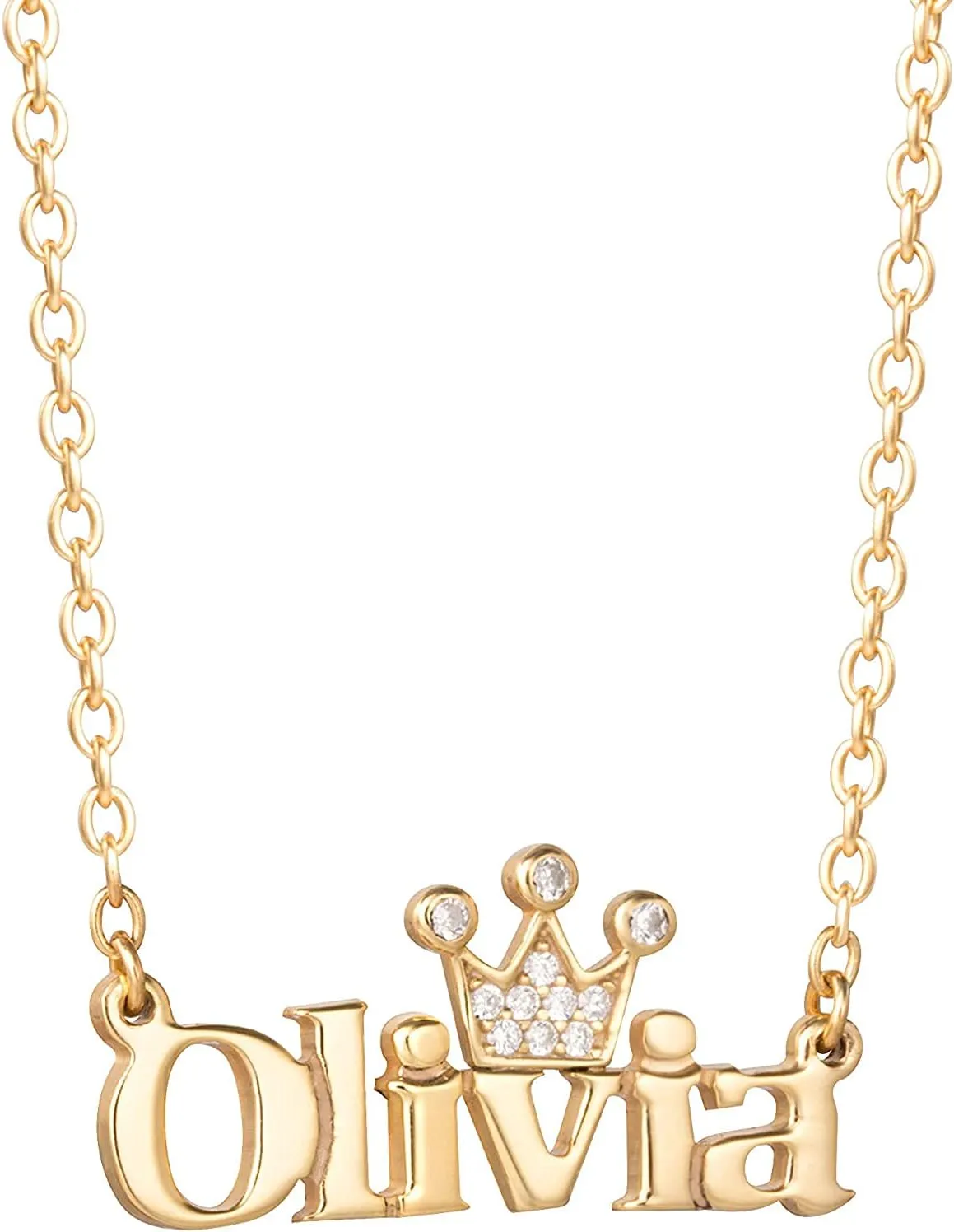 Disney Princess Name Necklace - Custom Tiara Crown Necklace - Flash-Plated Necklace Personalized, Cubic Zirconia Tiara - Flash Plated Princess Name Pendant