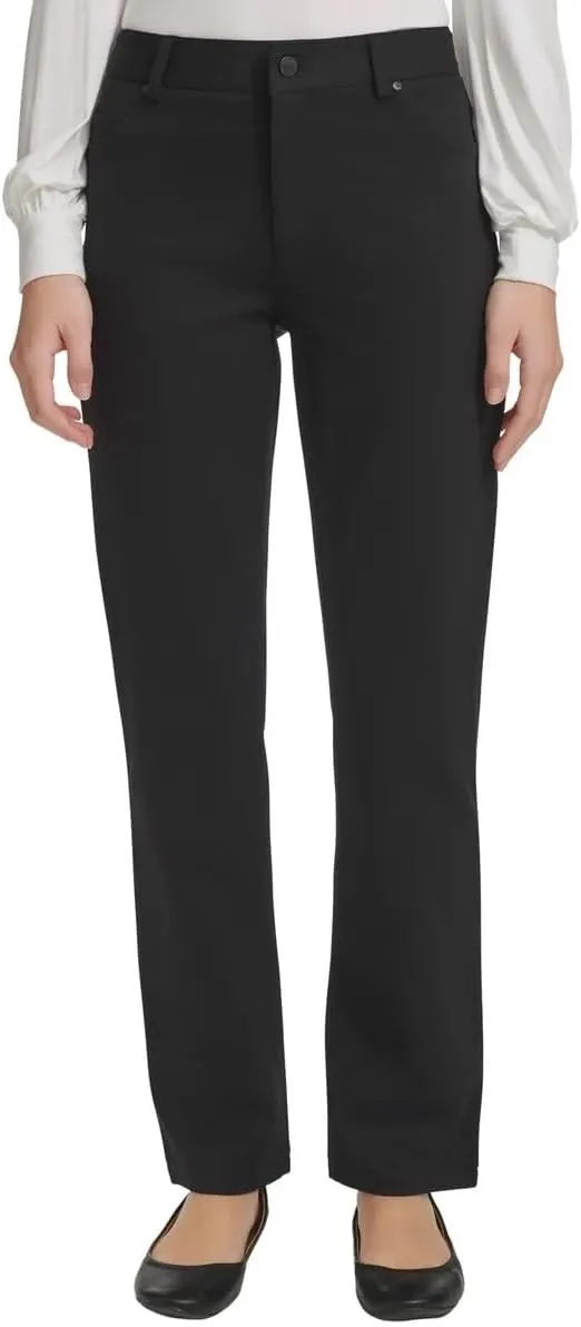 DKNY Women's High Waist Dress Pants - Straight Leg Ponte Pant - Office Work Business Casual Pants