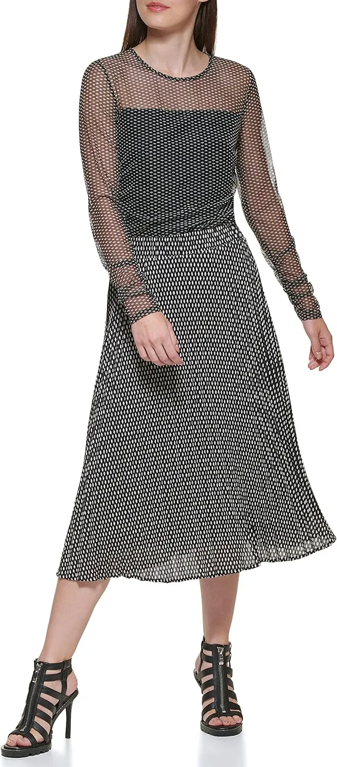 DKNY Women's Logo Waistband Easy Printed Sportswear Skirt