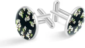 Dogwood Pattern Print Classic Stainless Steel Cufflinks for Mens, Suit Shirt Cuff Links Jewelry Business Wedding Gifts