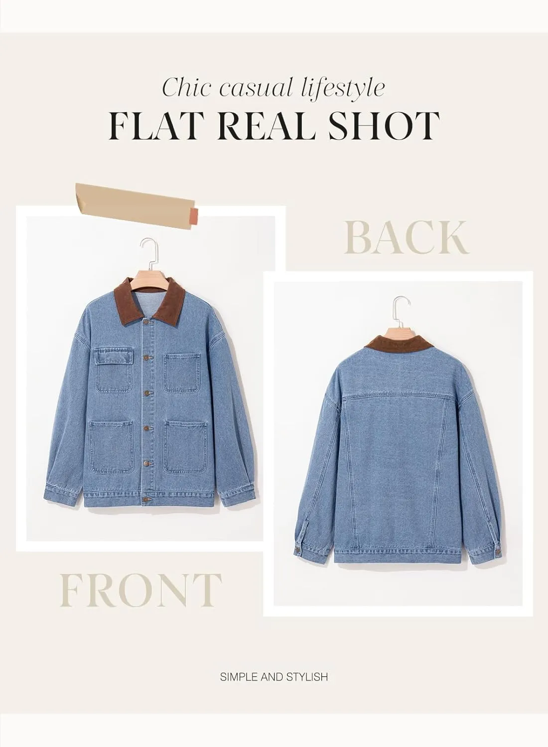 Dokotoo Women's Denim Jacket Oversized Contrast Collar Jean Jackets 2025 Spring Outfits Vintage Long Sleeve Shirts