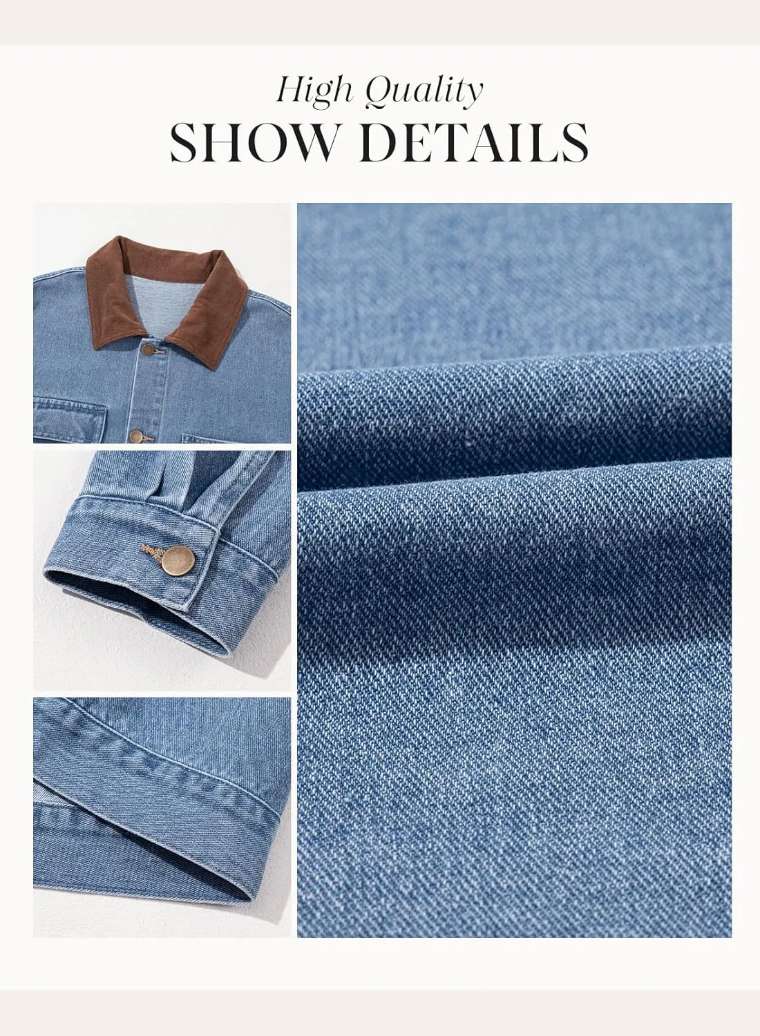 Dokotoo Women's Denim Jacket Oversized Contrast Collar Jean Jackets 2025 Spring Outfits Vintage Long Sleeve Shirts