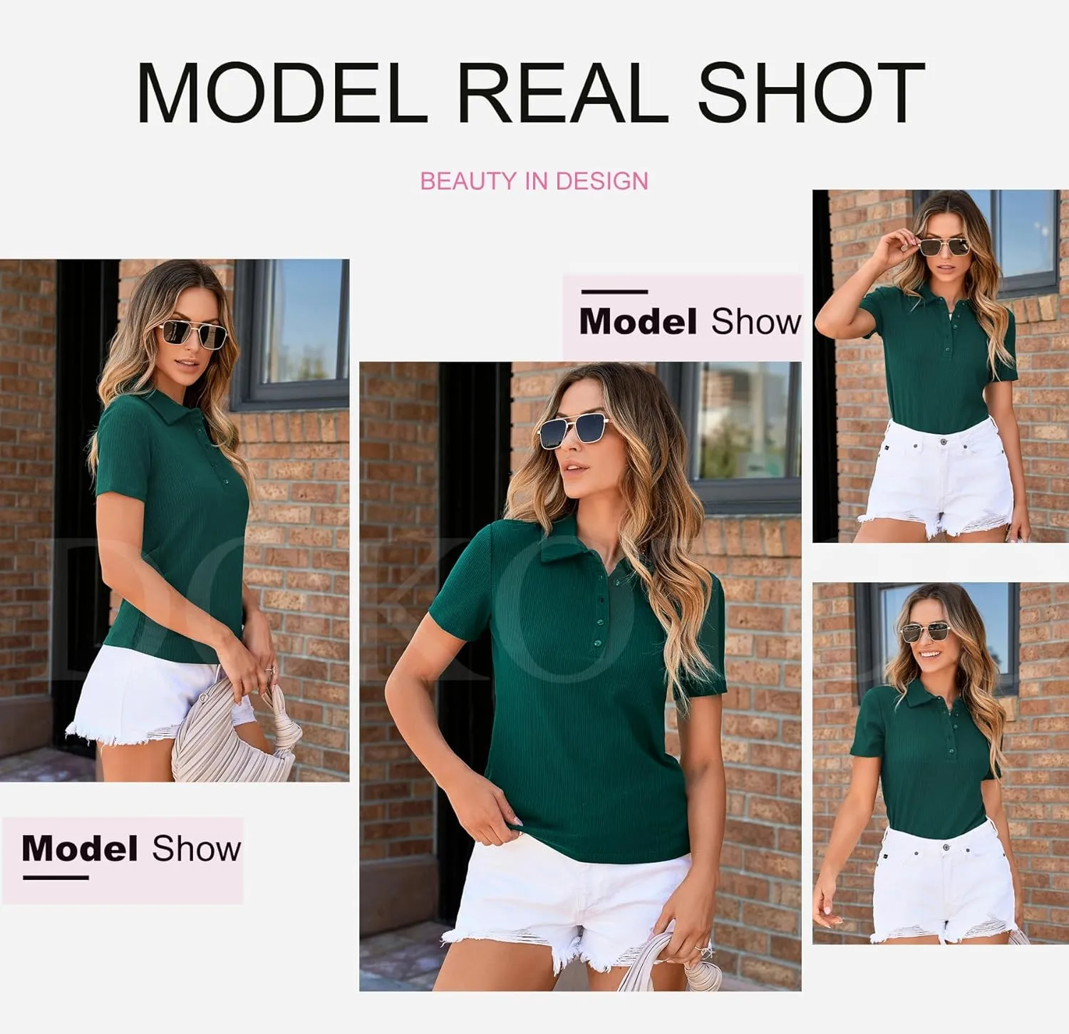 Dokotoo Womens Polo Shirts Short Sleeve V Neck Summer Collared Shirts Basic Tee Blouses Business Casual Tops