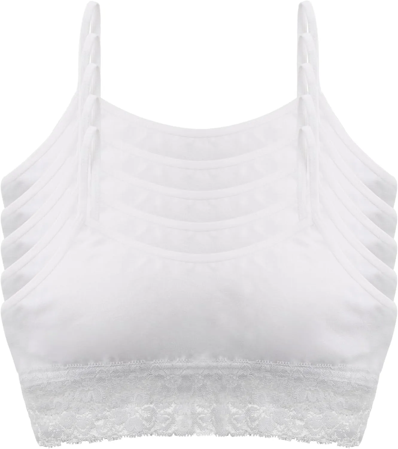 Donella Girls Cotton Training Bras - Lace Trim Cropped Camis for Teens 5-Pack, Age: 10-15