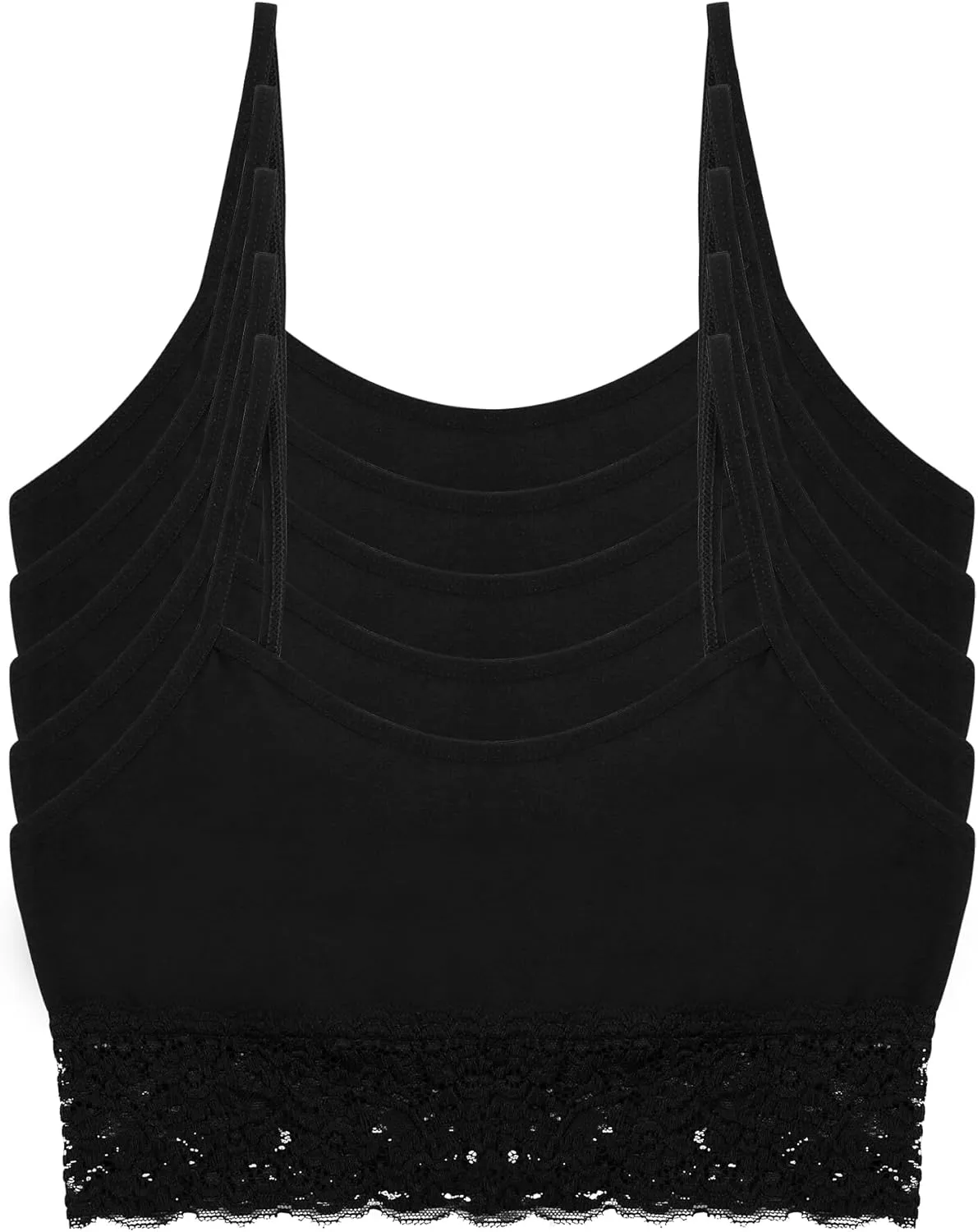 Donella Girls Cotton Training Bras - Lace Trim Cropped Camis for Teens 5-Pack, Age: 10-15