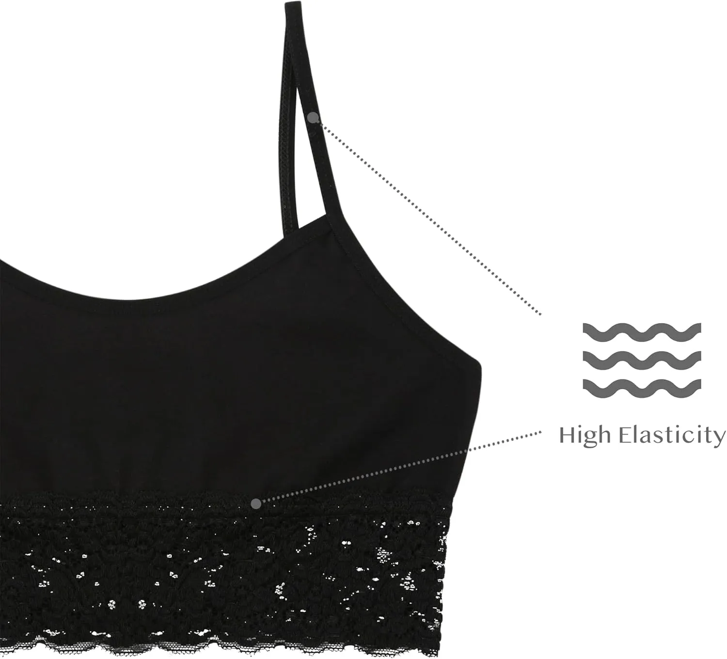 Donella Girls Cotton Training Bras - Lace Trim Cropped Camis for Teens 5-Pack, Age: 10-15