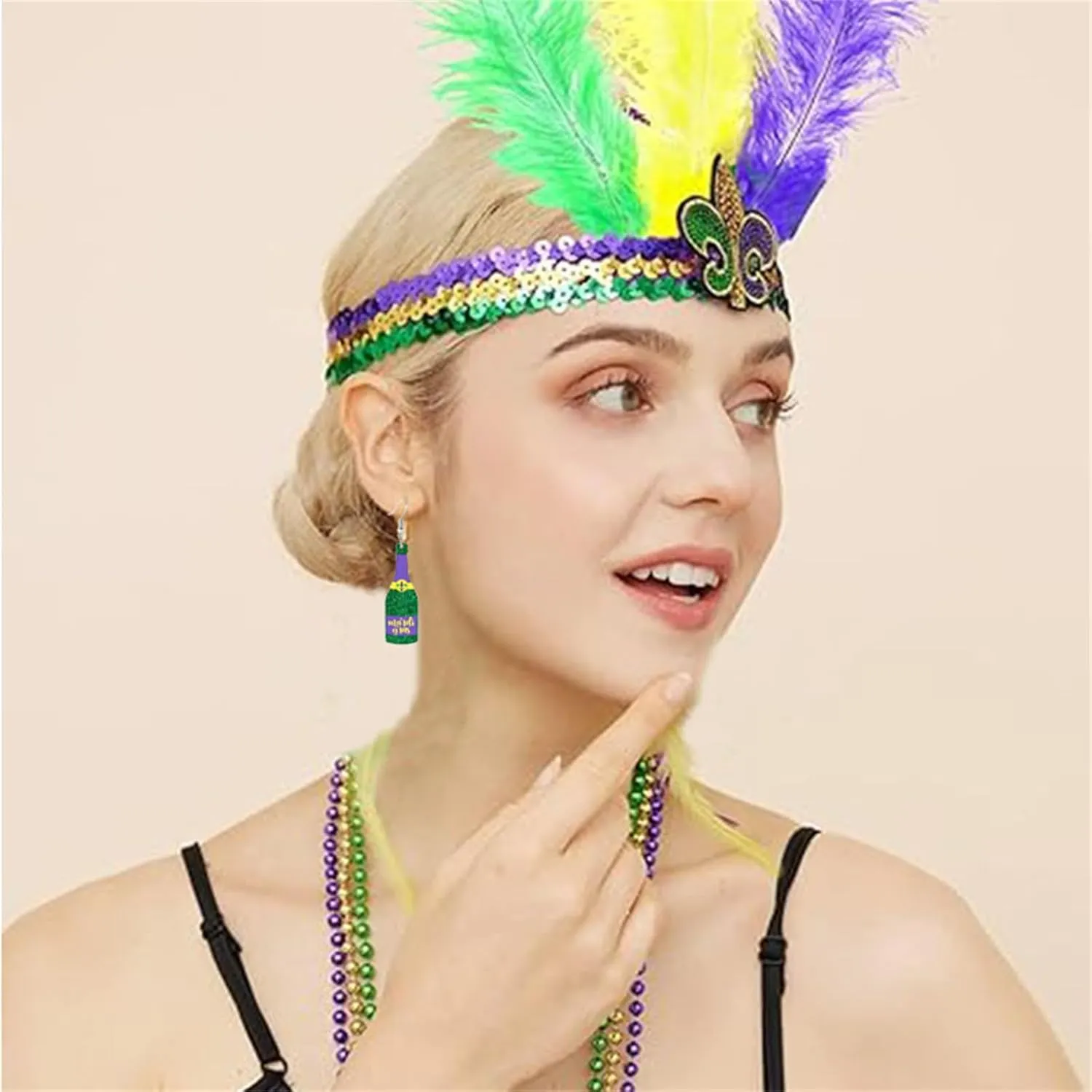 Dreuyet Mardi Gras Earring Colorful Acrylic Carnival Cosplay Party Earring Crown Carnival Mask Letter MARDI GRAS Dangle Earrings Funny Drop Earrings