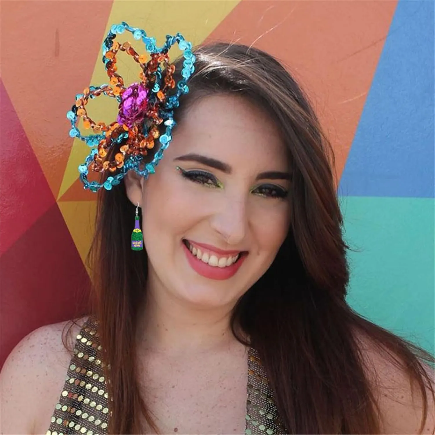 Dreuyet Mardi Gras Earring Colorful Acrylic Carnival Cosplay Party Earring Crown Carnival Mask Letter MARDI GRAS Dangle Earrings Funny Drop Earrings