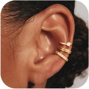 Ear Cuff Earring for Women, Trendy Gold Earring Cuffs Non Piercing Dainty Chunky Thin 14K Gold Plated Cartilage Cuff Earrings Cubic Zirconia Clip On Hoop Huggie Earring Simple Jewelry for Women
