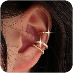 Ear Cuff Earrings for Women Cubic Zirconia Hoop Huggie Fake Earrings Non Piercing Clip On Ear Cuffs Ear Jewelry