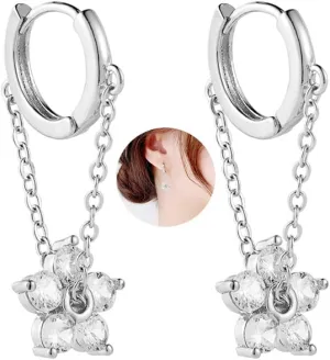 Ear Cuffs for Women,Cubic Zirconia Sparkling Round Huggie Ear Cuff,Non Pierced Ear Clips Cartilage Earring (flower-silver)