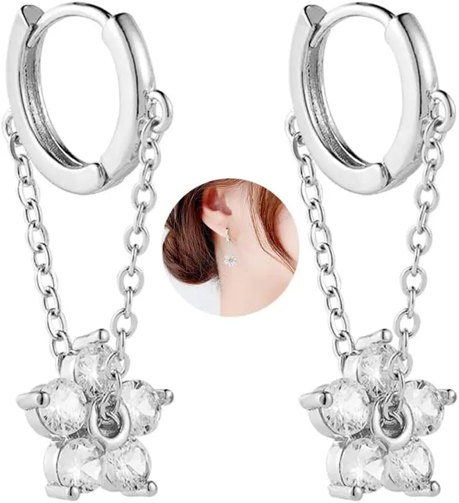 Ear Cuffs for Women,Cubic Zirconia Sparkling Round Huggie Ear Cuff,Non Pierced Ear Clips Cartilage Earring (flower-silver)