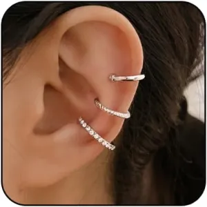 Ear Cuffs for Women,Cubic Zirconia Sparkling Round Huggie Ear Cuff,Non Pierced Ear Clips Cartilage Earring