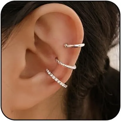 Ear Cuffs for Women,Cubic Zirconia Sparkling Round Huggie Ear Cuff,Non Pierced Ear Clips Cartilage Earring