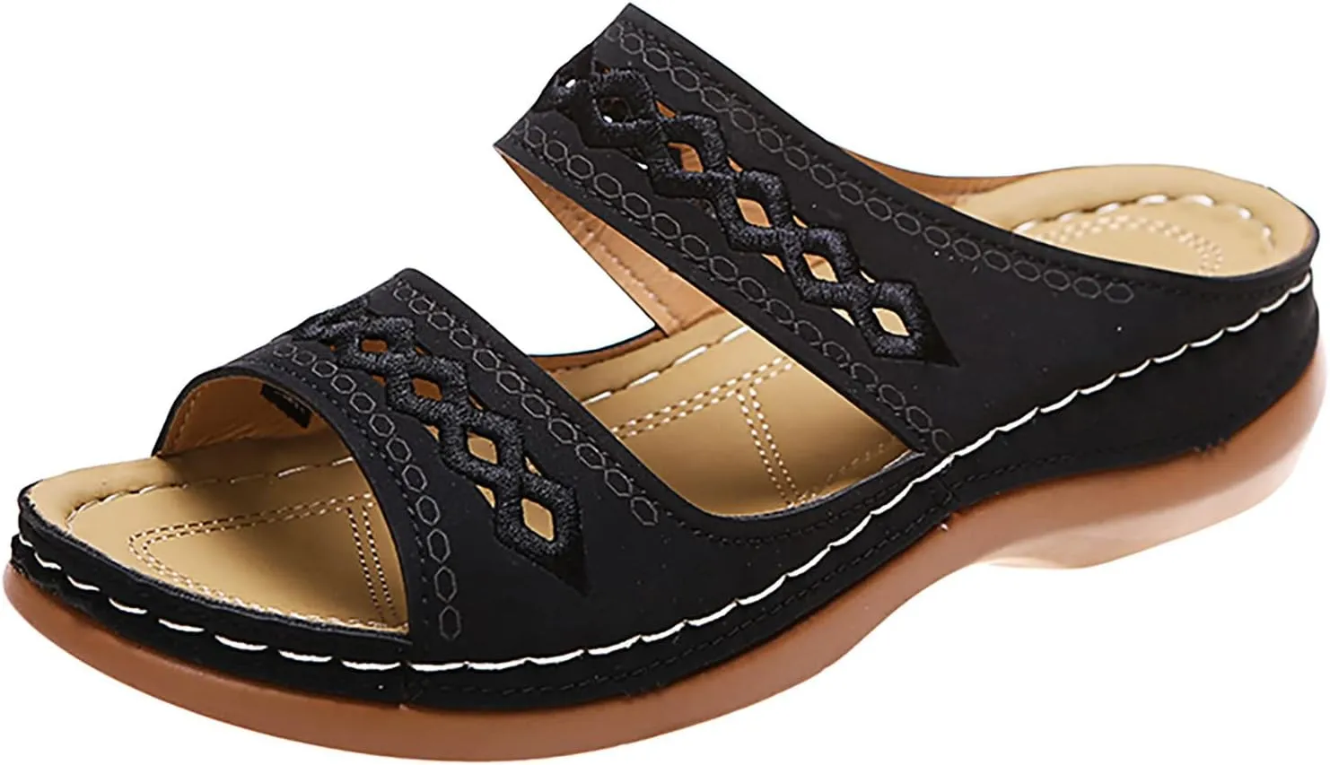 Eduavar Sandals Women Comfortable, Orthopedic Sandals for Women Summer Casual Peep Toe Sandals Slip-on Comfy Slippers Shoes