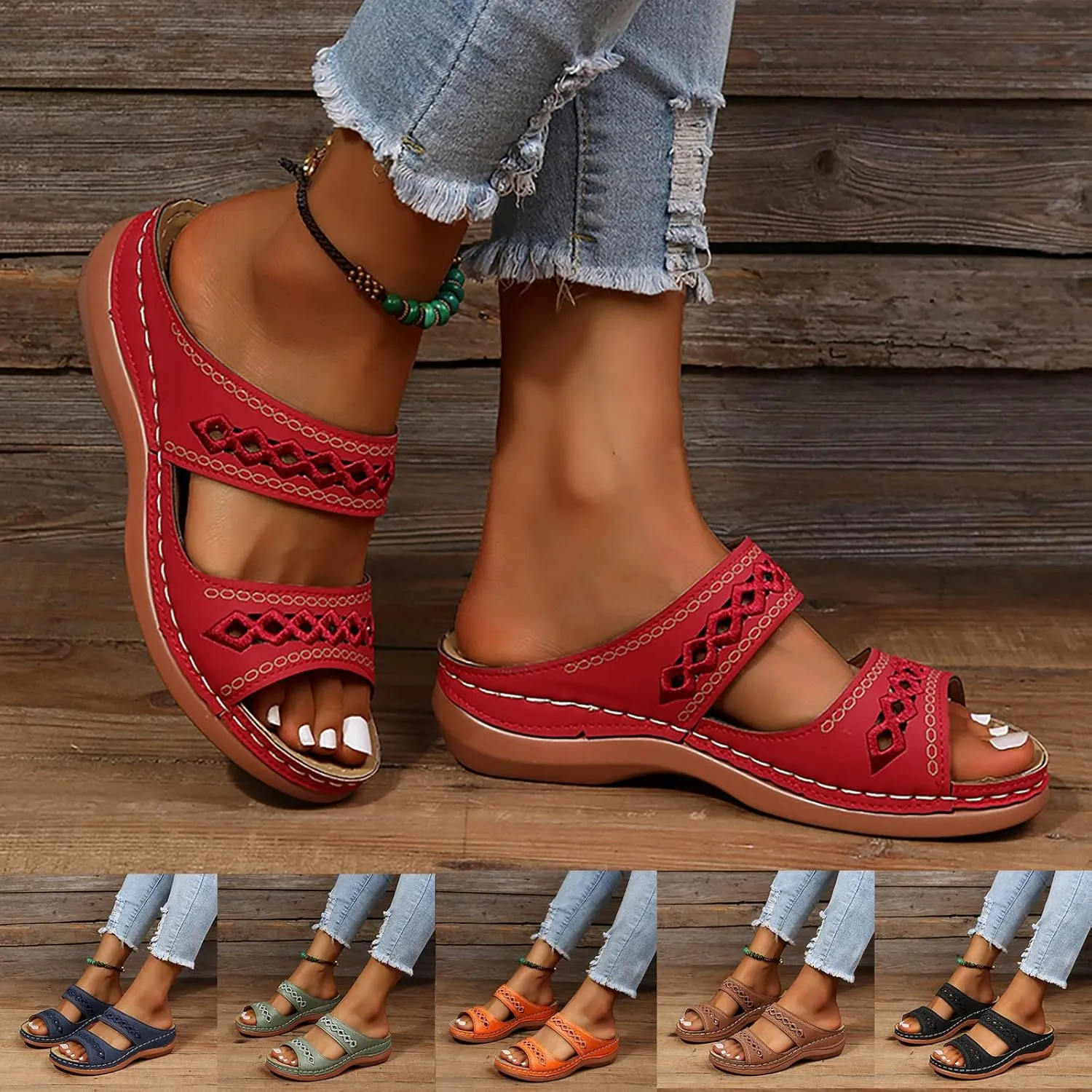Eduavar Sandals Women Comfortable, Orthopedic Sandals for Women Summer Casual Peep Toe Sandals Slip-on Comfy Slippers Shoes