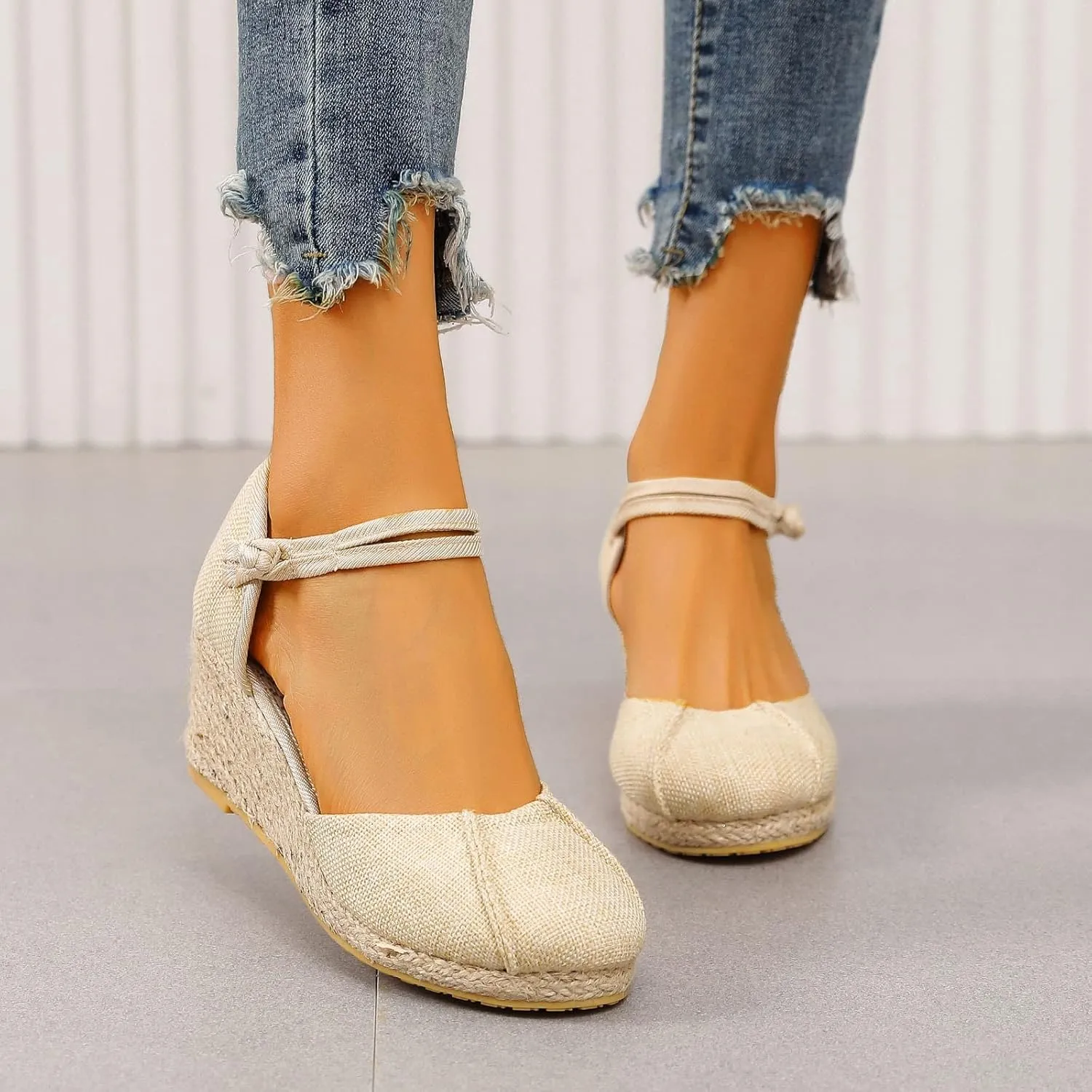 Eduavar Womens Wedge Sandals, Orthopedic Sandals for Women Close Toe Shoes Espadrille Wedge Platform Sandals