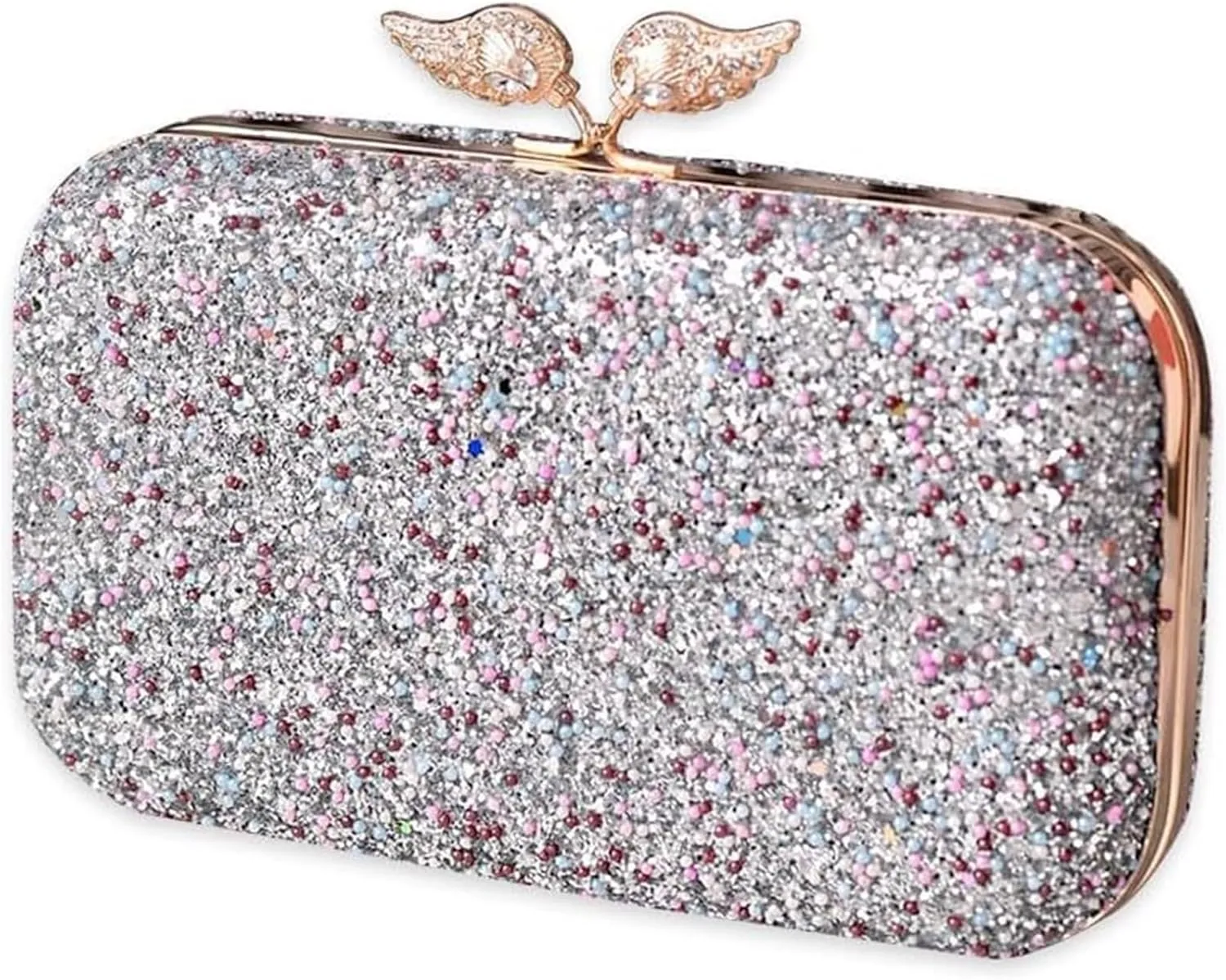 Elegant Red Sequin Evening Bag for Women | Beaded Bridal Clutch Purse with Detachable Chain | Stylish Crossbody Handbag(Silver)