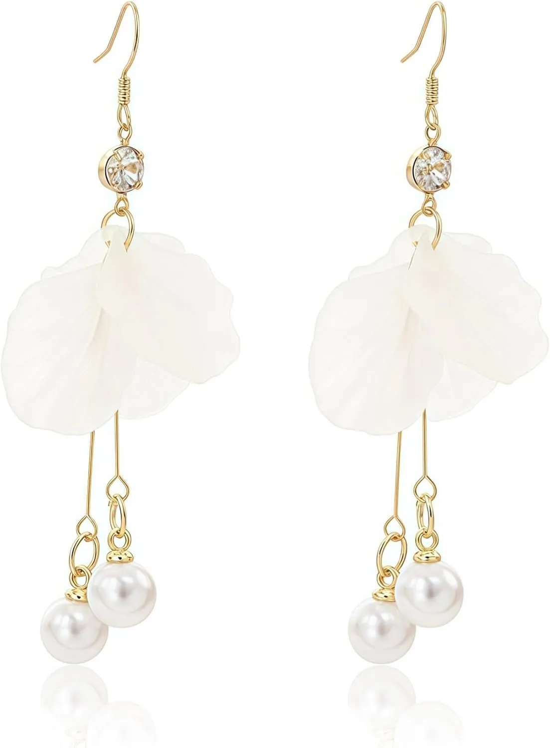 Elegant Shell Flower Dangle Earrings for Women, Long Tassel and Pearl Drop Earrings with Silver Plated Hook, Chic Bridal Party Jewelry, Hypoallergenic Statement Earrings Gift