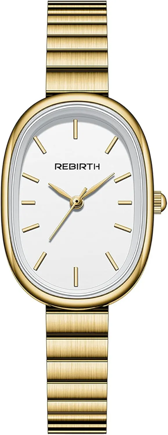 Elegant Womens Quartz Watch Small Oval Dial Stainless Steel Minimalist Dainty Petite Bracelet Dress Ladies Wrist Watch (Gold)