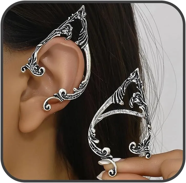 Elf Leaf Ear Cuff Piercing Vintage Spray Cartilage Fairy Ears Climber Wrap Stud Earrings Halloween Costume Cosplay