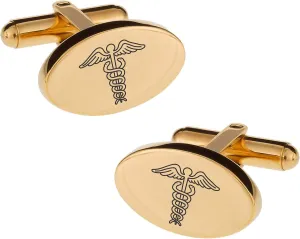 Engraved Gold Caduceus Cufflinks For Doctors - Ships From USA