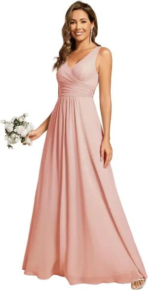 Ever-Pretty Women's Elegant V Neck Pleated Sleeveless Chiffon Floor Length Bridesmaid Dresses 02355