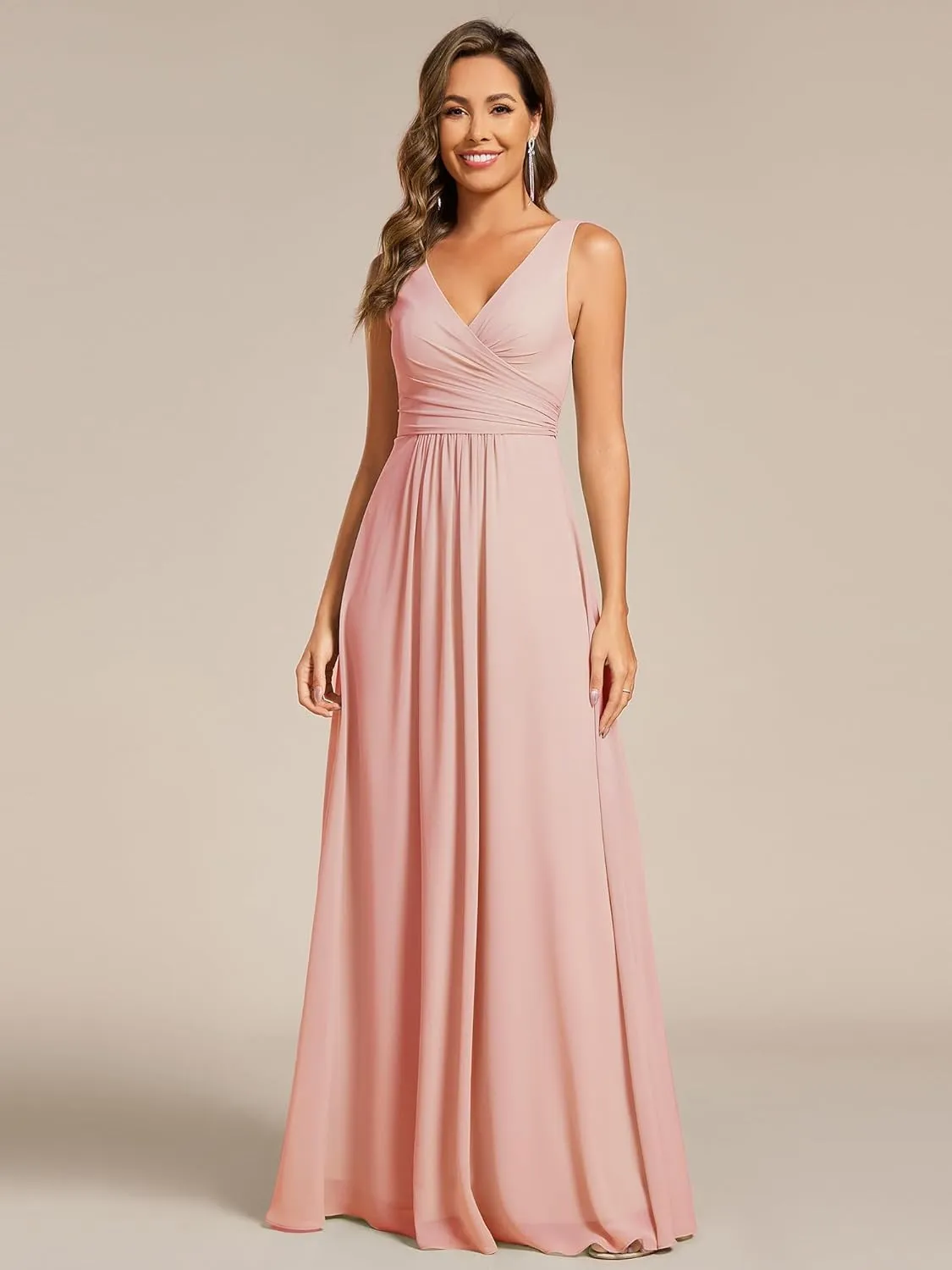 Ever-Pretty Women's Elegant V Neck Pleated Sleeveless Chiffon Floor Length Bridesmaid Dresses 02355