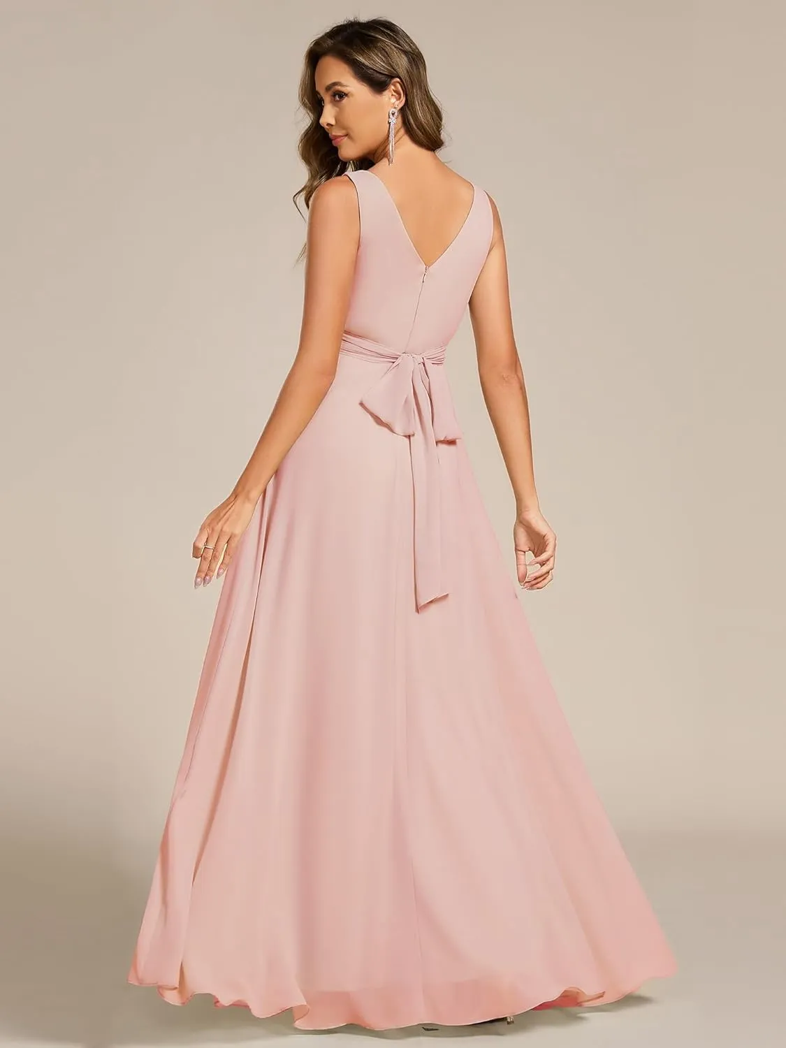 Ever-Pretty Women's Elegant V Neck Pleated Sleeveless Chiffon Floor Length Bridesmaid Dresses 02355