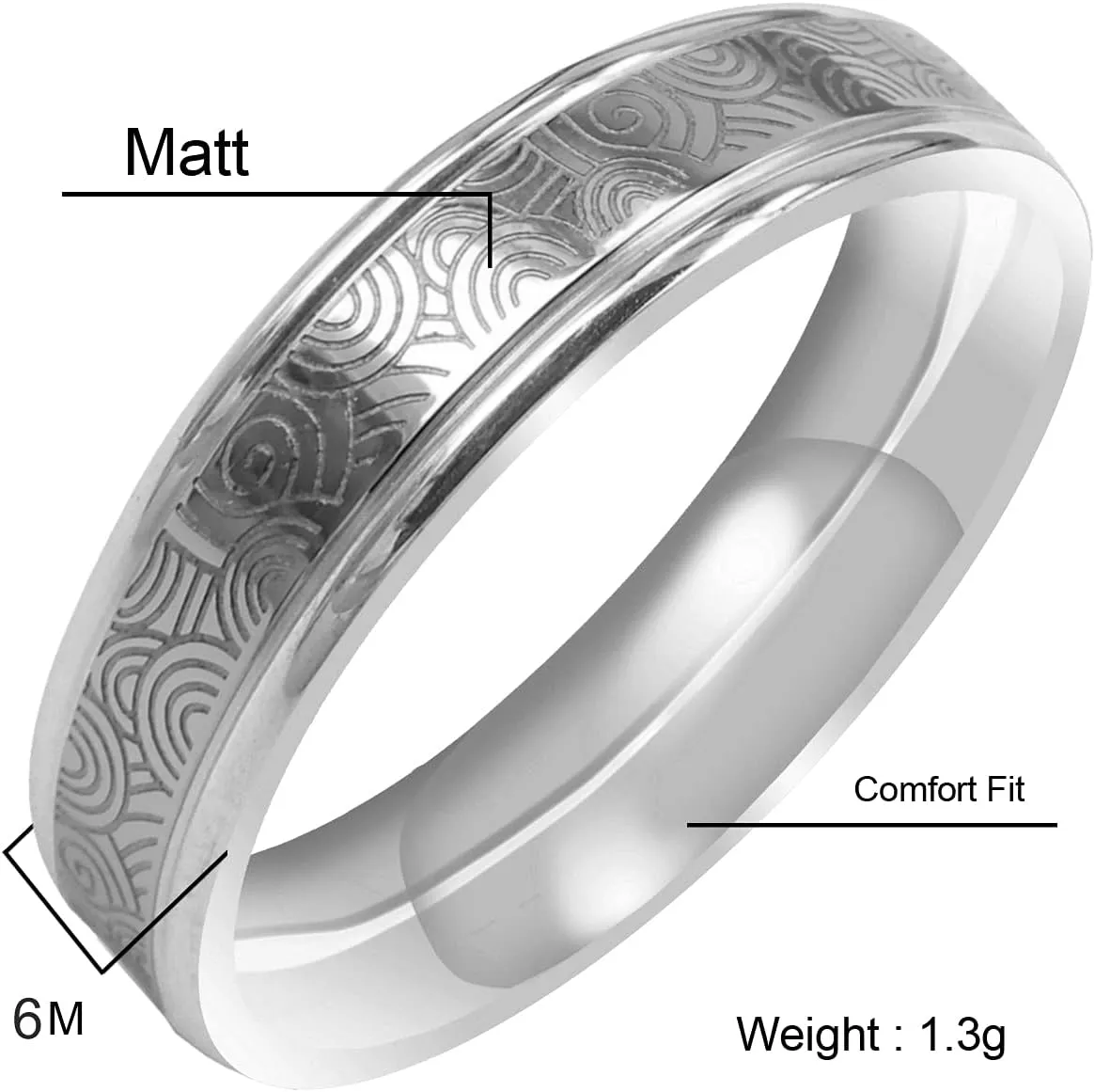 Everstone Custom Personalize Engrave Matte & Brushed Flat Ring Male Female Men Women His Her Groom Bride Promise Ring Wedding Bands Titanium Ring Color: Platinum Sz