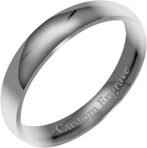 Everstone Custom Personalize Engrave Shiny Polish Dome Ring Male Female Men Women His Her Groom Bride Promise Ring Wedding Bands Titanium Ring Color: Platinum Sz