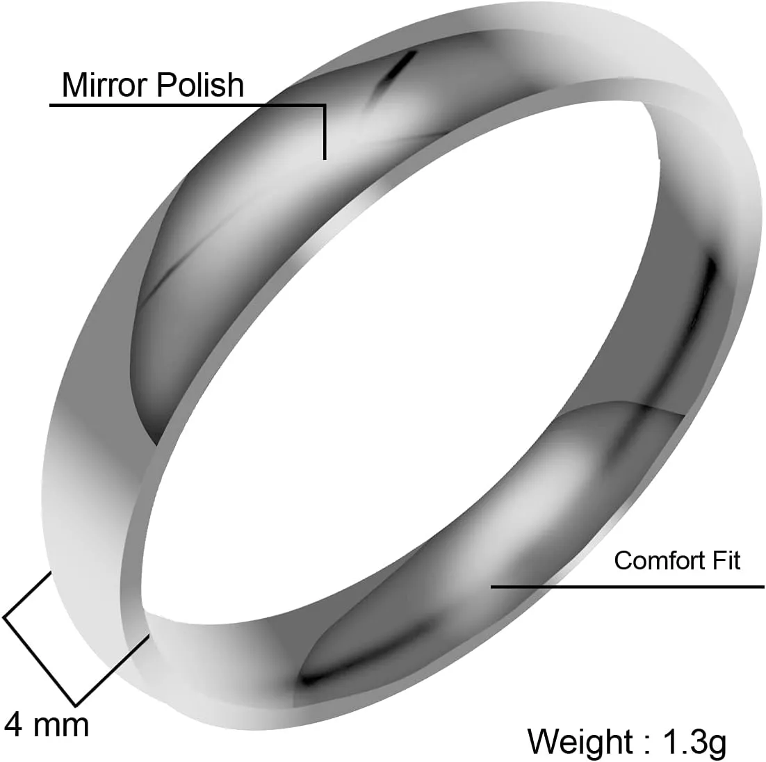 Everstone Custom Personalize Engrave Shiny Polish Dome Ring Male Female Men Women His Her Groom Bride Promise Ring Wedding Bands Titanium Ring Color: Platinum Sz