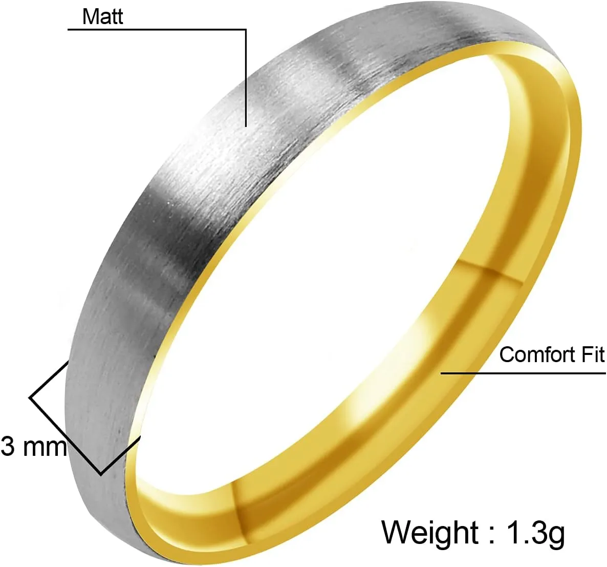 Everstone Matte & Brushed Dome Ring Male Female Men Women His Her Groom Bride Promise Ring Wedding Bands Titanium Ring Two Tone Color Yellow Gold & Platinum 7MM 5MM & 3MM