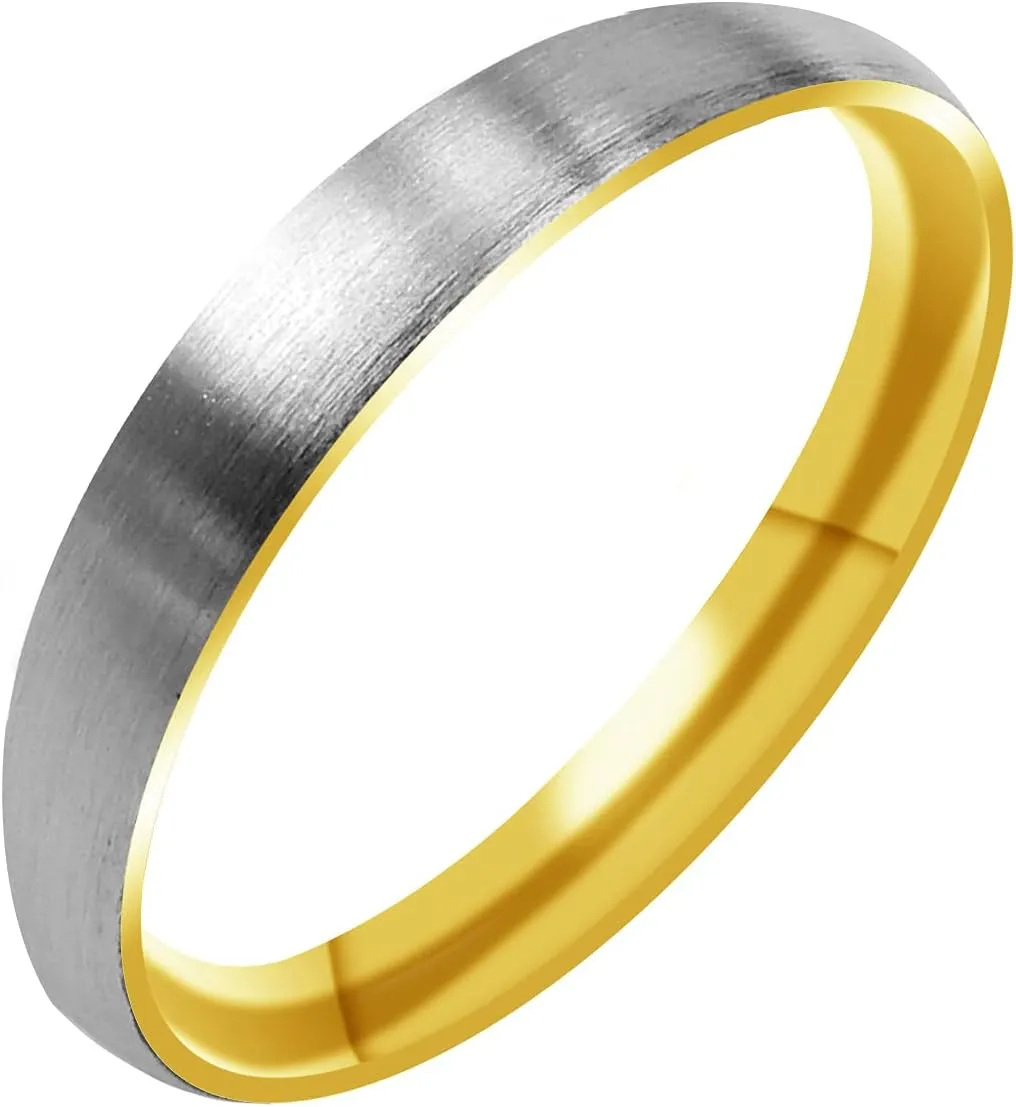 Everstone Matte & Brushed Dome Ring Male Female Men Women His Her Groom Bride Promise Ring Wedding Bands Titanium Ring Two Tone Color Yellow Gold & Platinum 7MM 5MM & 3MM