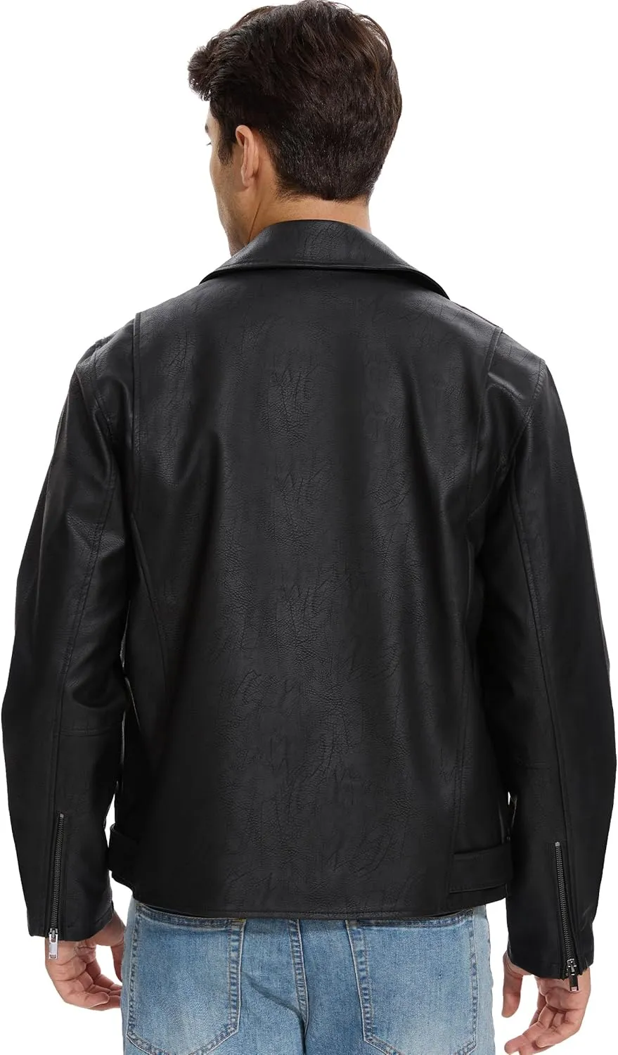 Fahsyee Faux Leather Jacket Men - Motorcycle Bomber Jackets Lightweight Casual Vintage Slim Fit Riding Coat