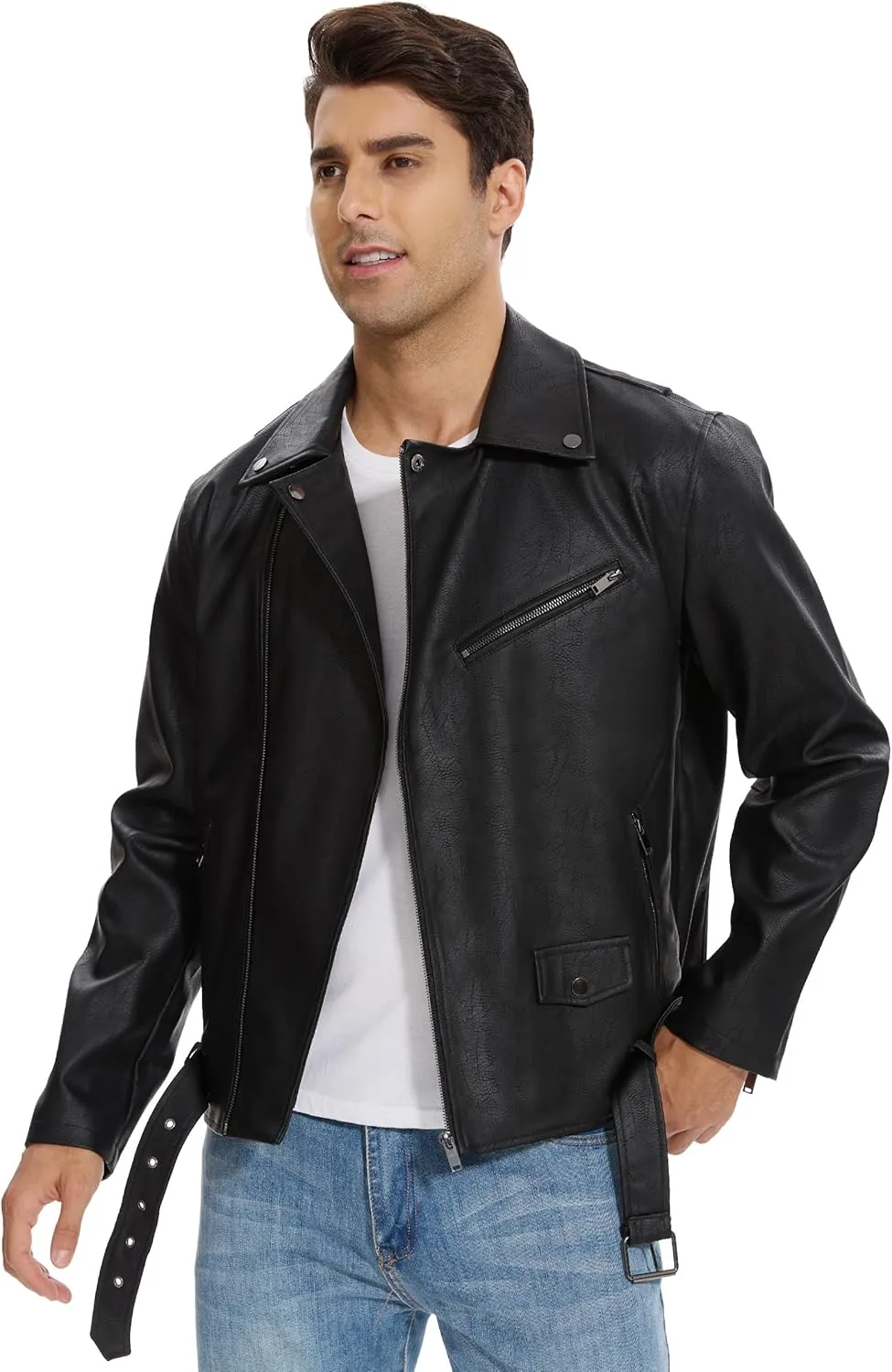 Fahsyee Faux Leather Jacket Men - Motorcycle Bomber Jackets Lightweight Casual Vintage Slim Fit Riding Coat