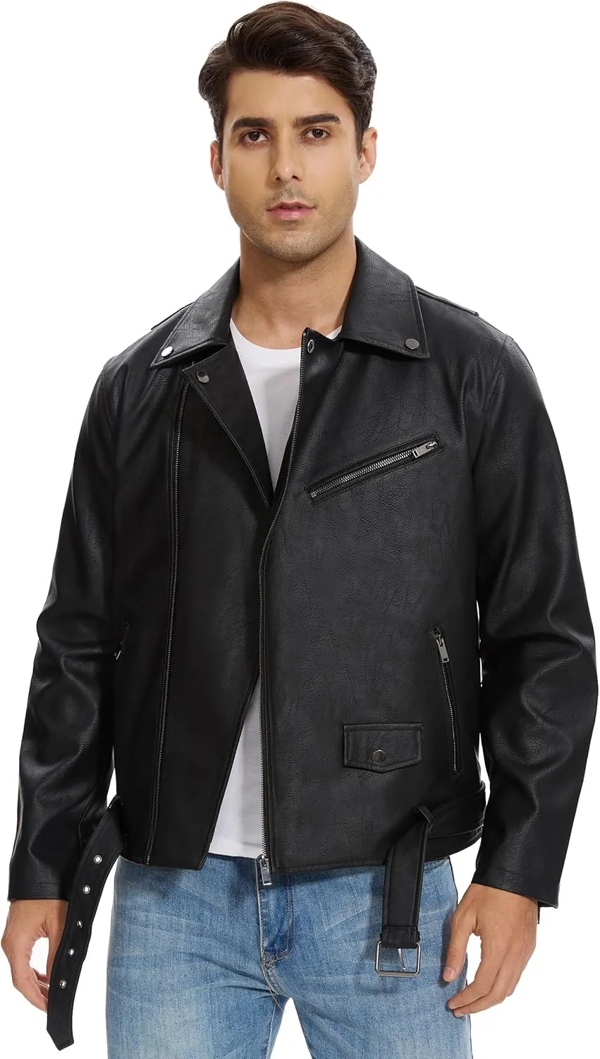 Fahsyee Faux Leather Jacket Men - Motorcycle Bomber Jackets Lightweight Casual Vintage Slim Fit Riding Coat