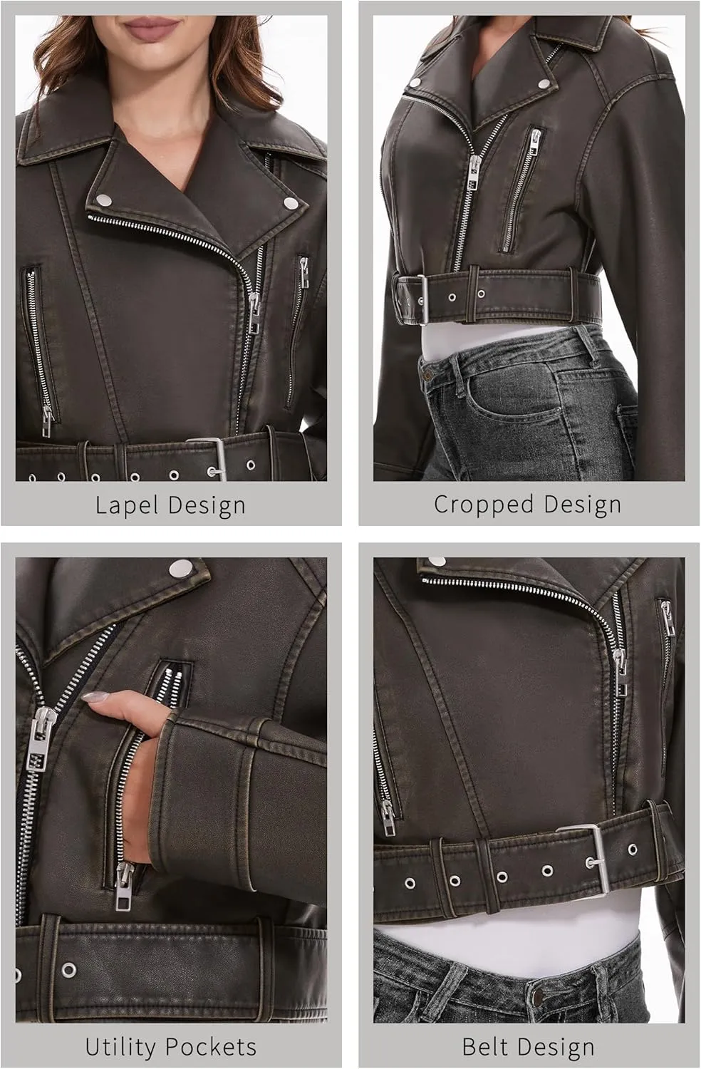 Fahsyee Faux Leather Jackets for Women, Black Motorcycle Moto Biker PU Outwear Coat