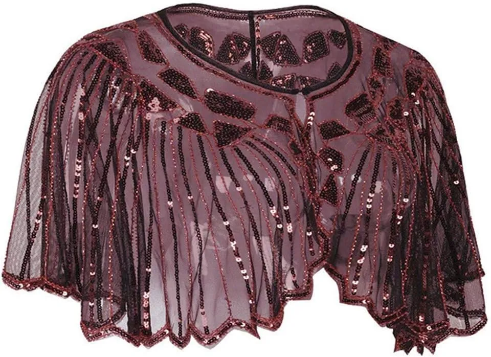 Fall Clothes Junior Girls Sequin Flapper Cover up 1920s Shawl Women's Bolero Cape Evening Beaded Women's