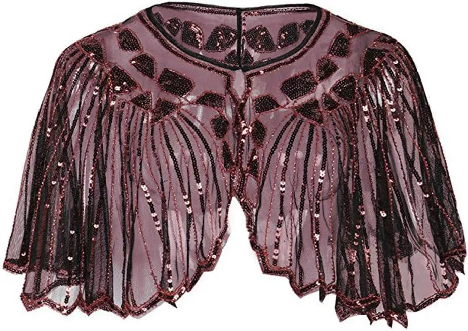 Fall Clothes Junior Girls Sequin Flapper Cover up 1920s Shawl Women's Bolero Cape Evening Beaded Women's