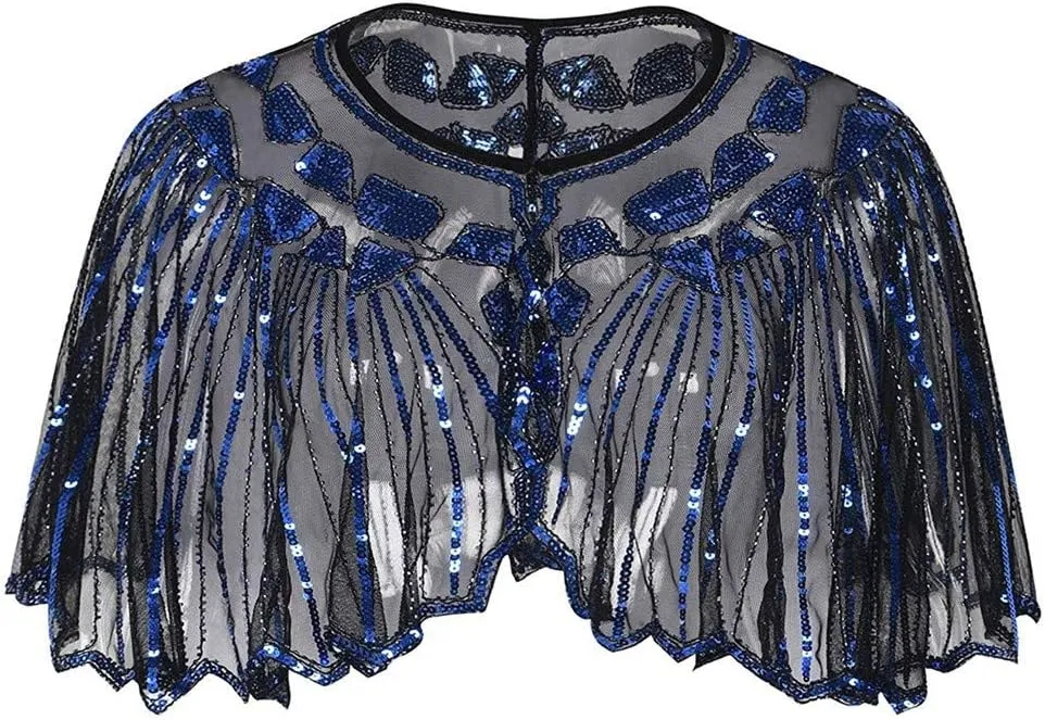 Fall Clothes Junior Girls Sequin Flapper Cover up 1920s Shawl Women's Bolero Cape Evening Beaded Women's