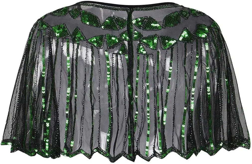Fall Clothes Junior Girls Sequin Flapper Cover up 1920s Shawl Women's Bolero Cape Evening Beaded Women's