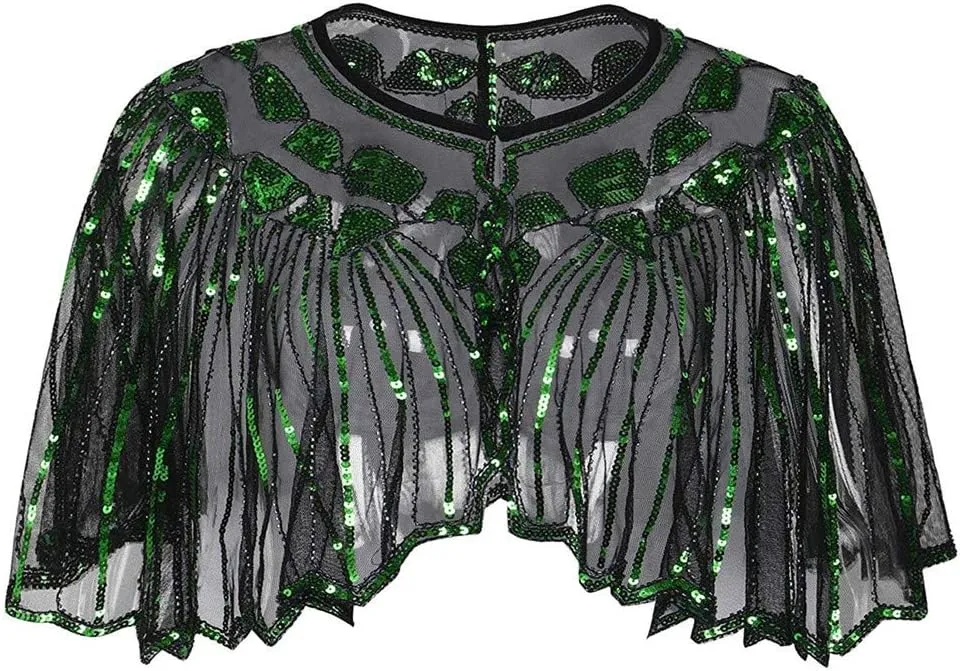 Fall Clothes Junior Girls Sequin Flapper Cover up 1920s Shawl Women's Bolero Cape Evening Beaded Women's